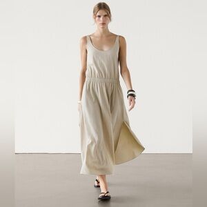 NWT Massimo Dutti‎ Flared Poplin Dress Elastic Waist w/ Pockets Side Vent XS